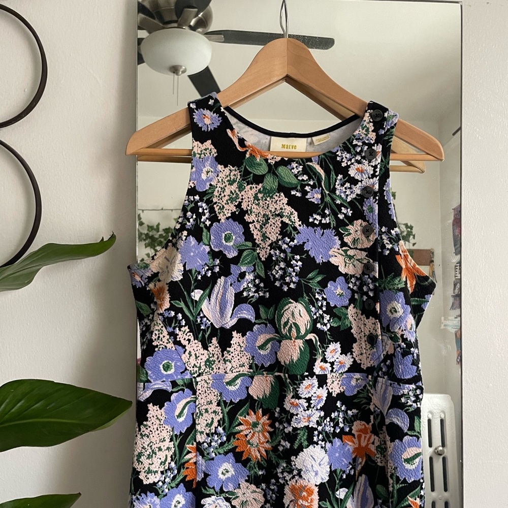 Anthropologie Floral Peplum Tank with Button Detailing